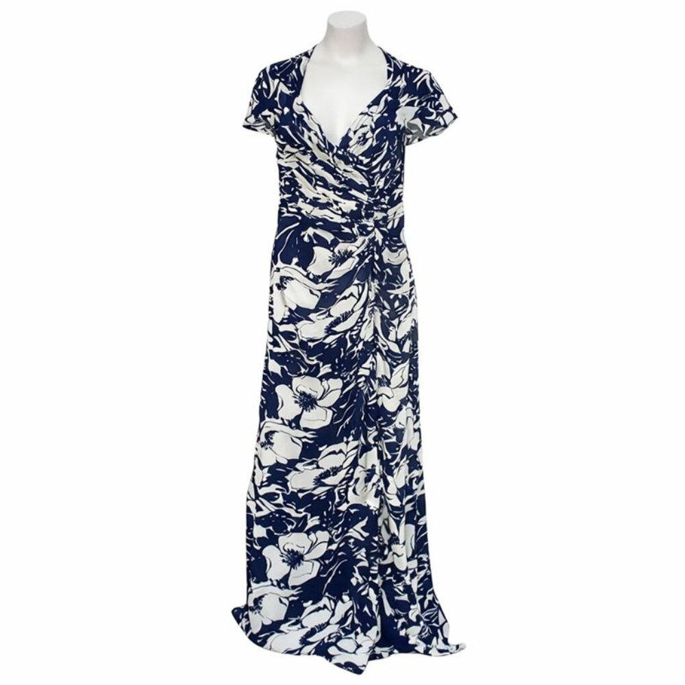 Tadashi Collection Floral Maxi Gown 16 Ruched Draped Back Mother of the Bride
